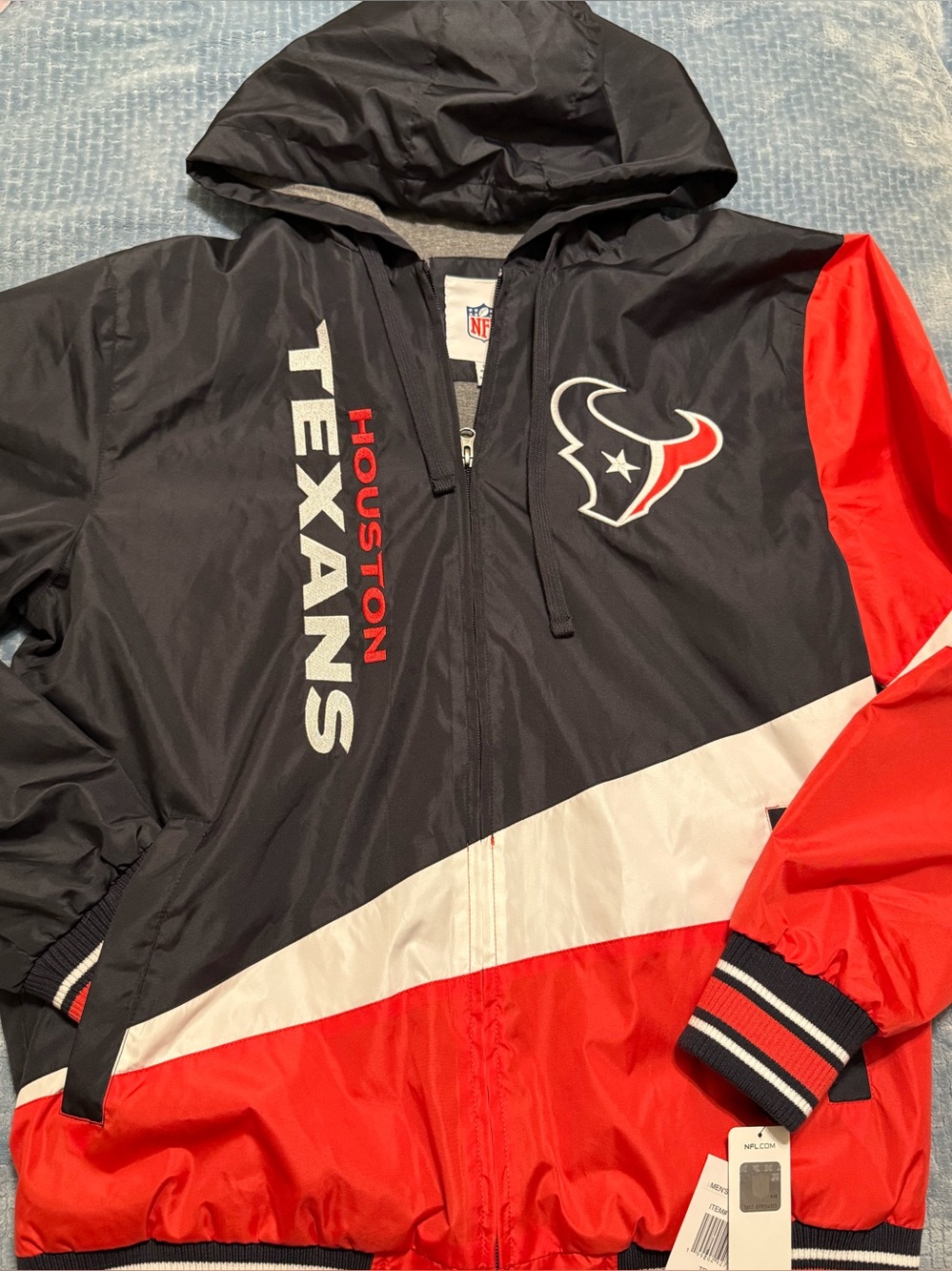 NFL Houston Texans Black, Red & White Hooded Windbreaker Men’s Large New